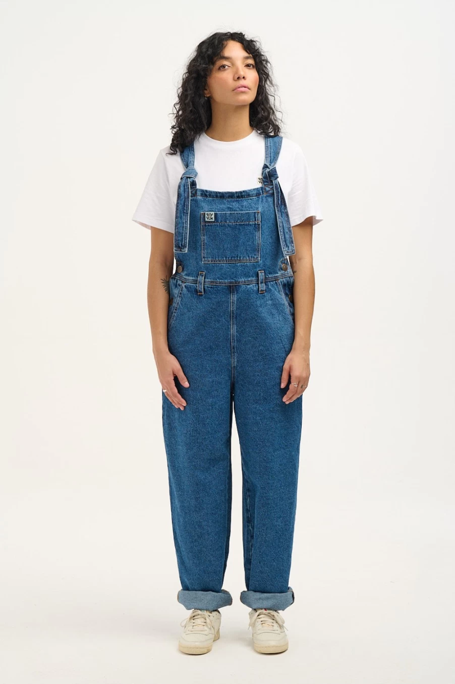 Lucy & Yak Women's Easton Dungaree: Organic Mid Wash Blue Denim Overalls