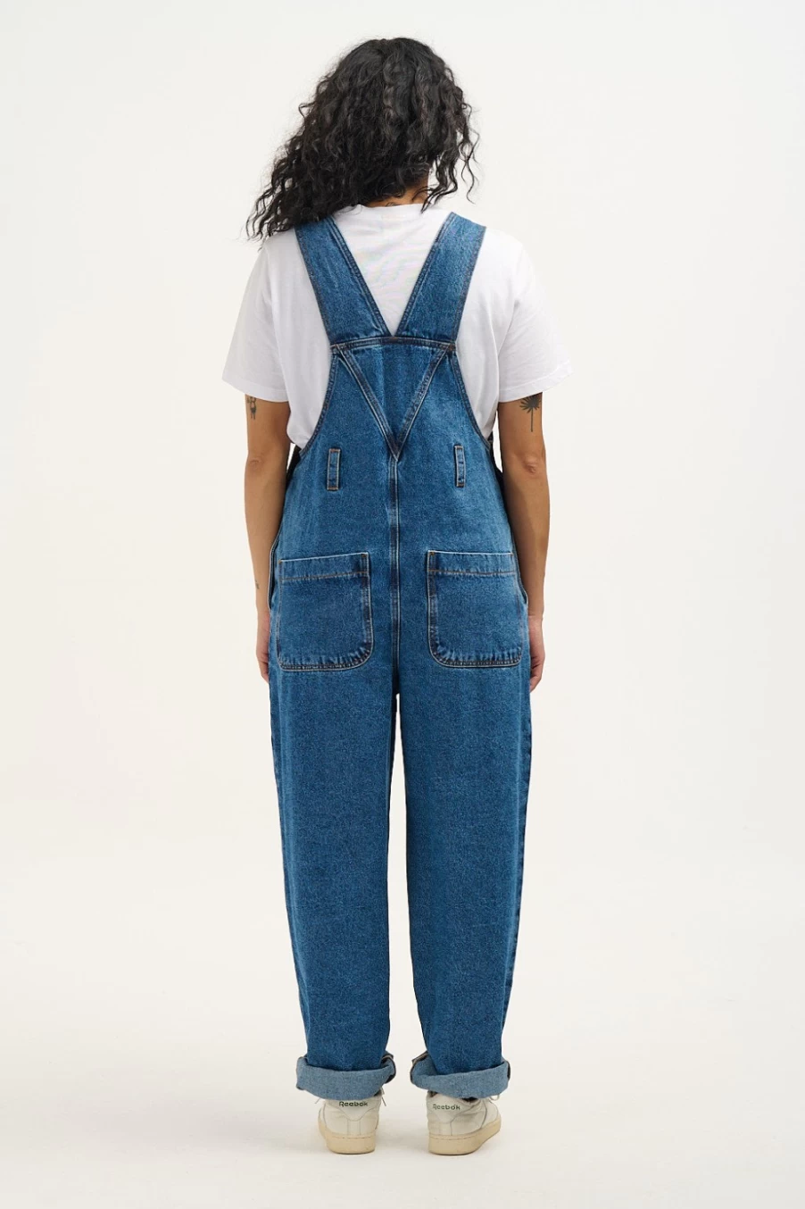 Lucy & Yak Women's Easton Dungaree: Organic Mid Wash Blue Denim Overalls