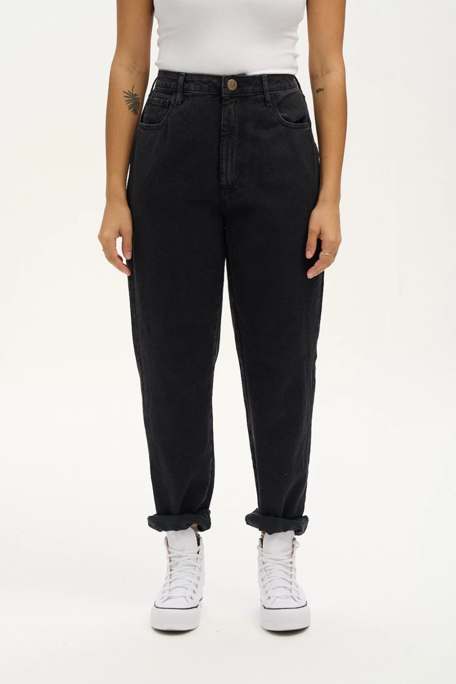 Lucy & Yak Women's Dana Mom Jeans - Organic Washed Black Denim High Waist Vintage Fit
