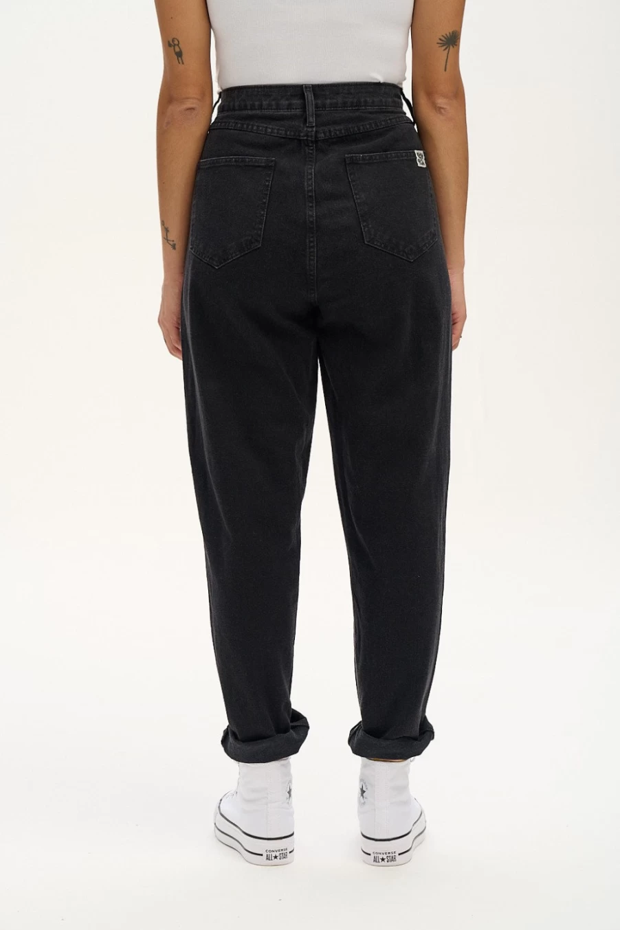 Lucy & Yak Women's Dana Mom Jeans - Organic Washed Black Denim High Waist Vintage Fit