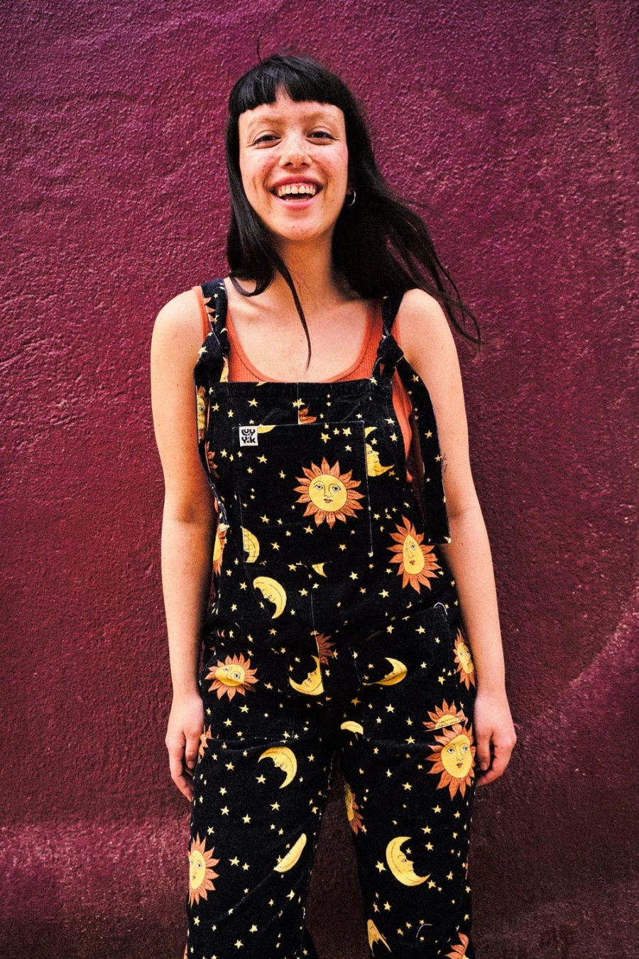Lucy & Yak Women's Original Dungaree: Organic Corduroy Overalls with Orion Print