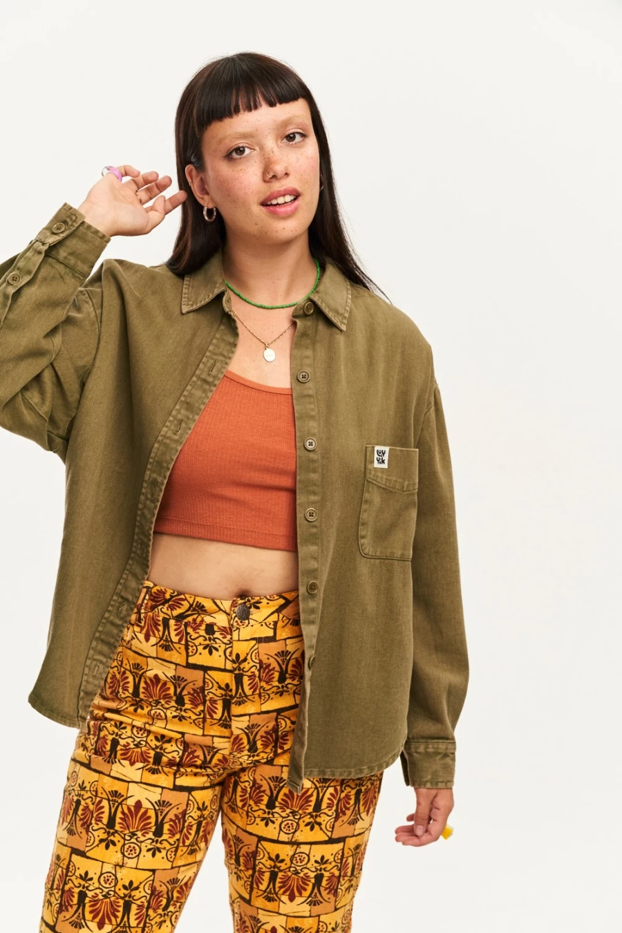 Lucy & Yak Women's Lenny Overshirt - Organic Cotton Covert Green Jacket