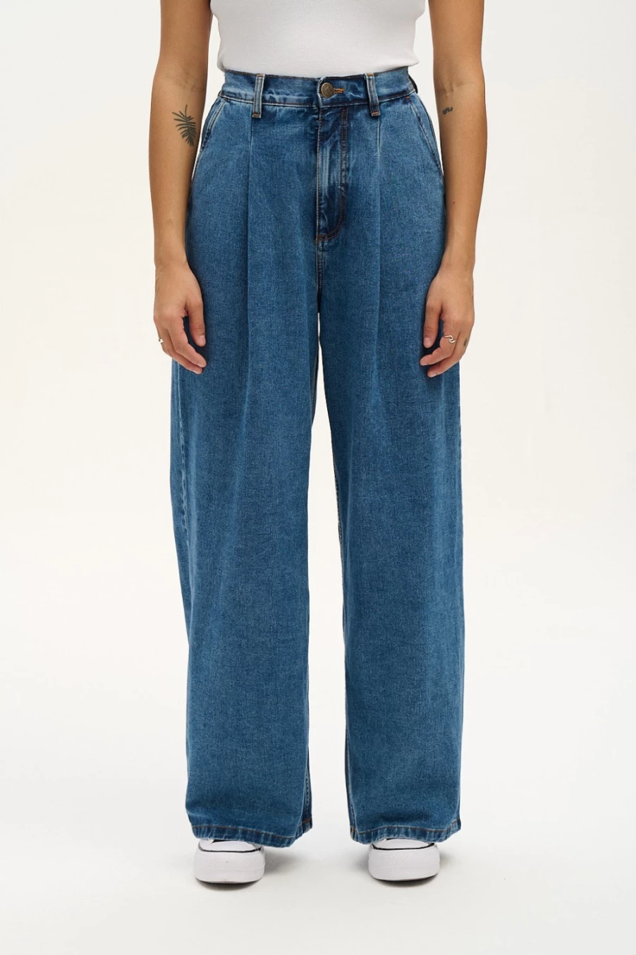 Lucy & Yak Women's Organic Denim Super Wide Leg Jeans - Mid Wash Blue