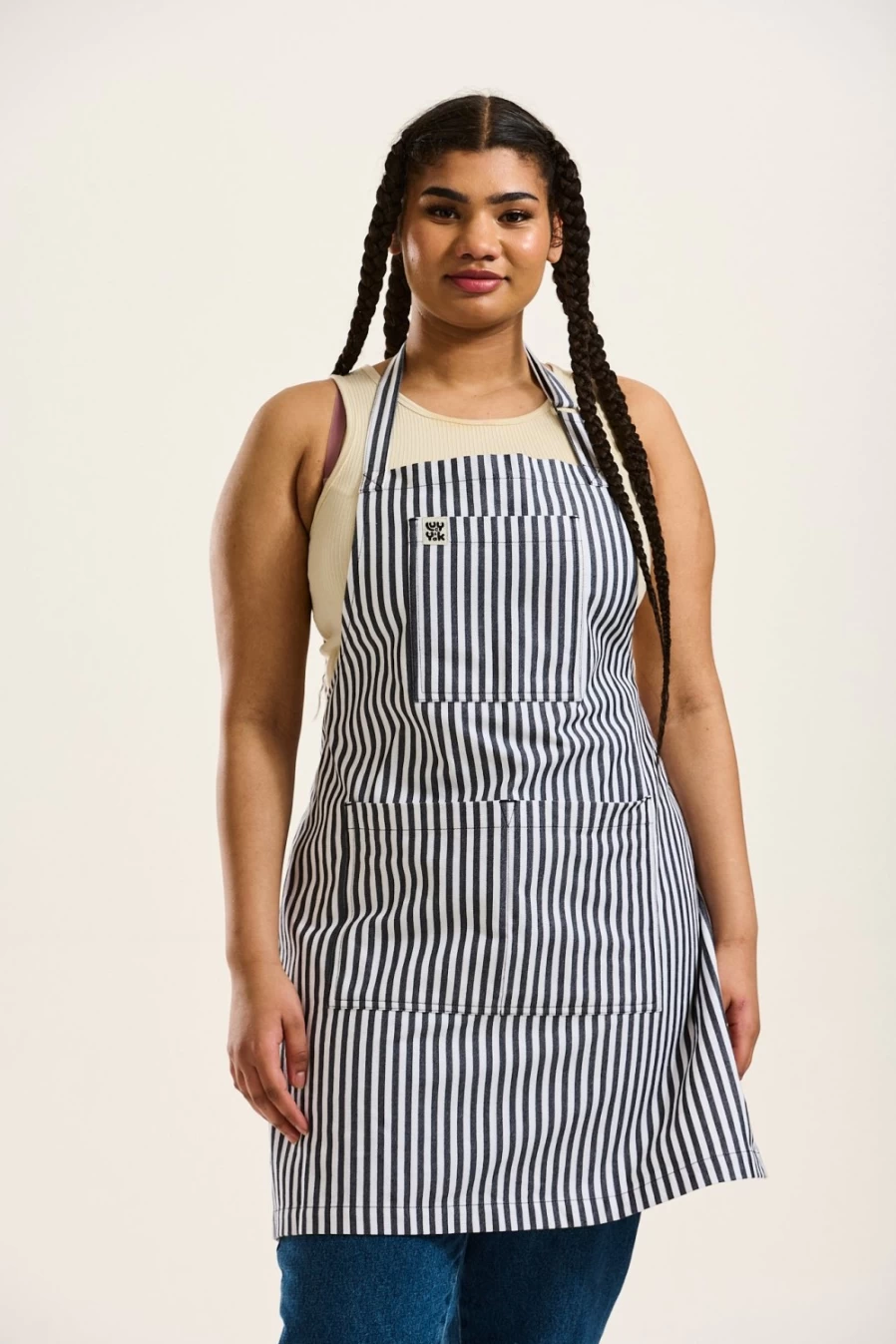 Lucy & Yak Women's Ada Apron - Black & White Stripe Deadstock Fabric Eco-Friendly Kitchen Waist Pinafore