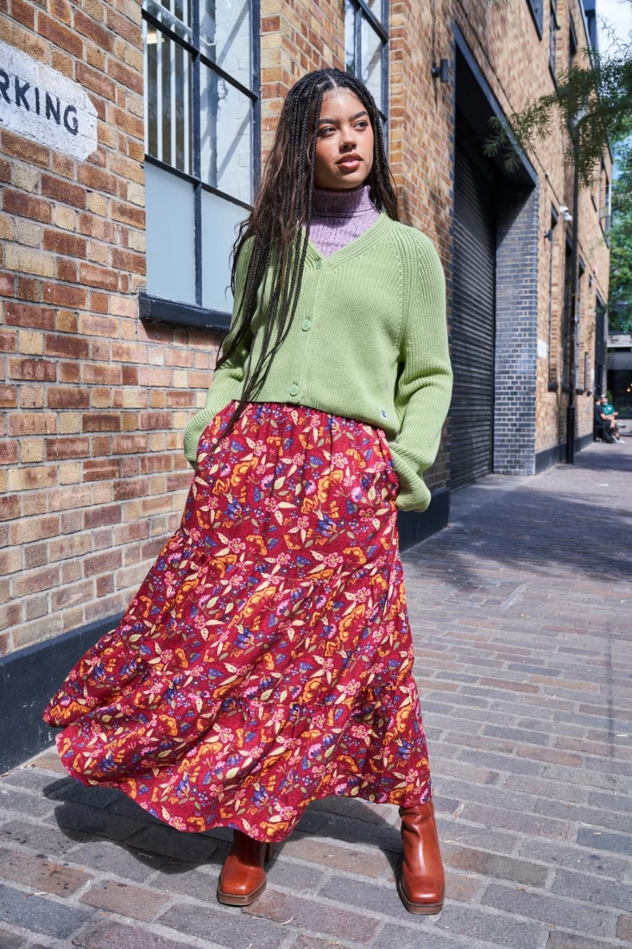 Lucy & Yak Women's Brie Maxi Skirt - Sustainable Tencel™ Lyocell, Burgundy Floral Print