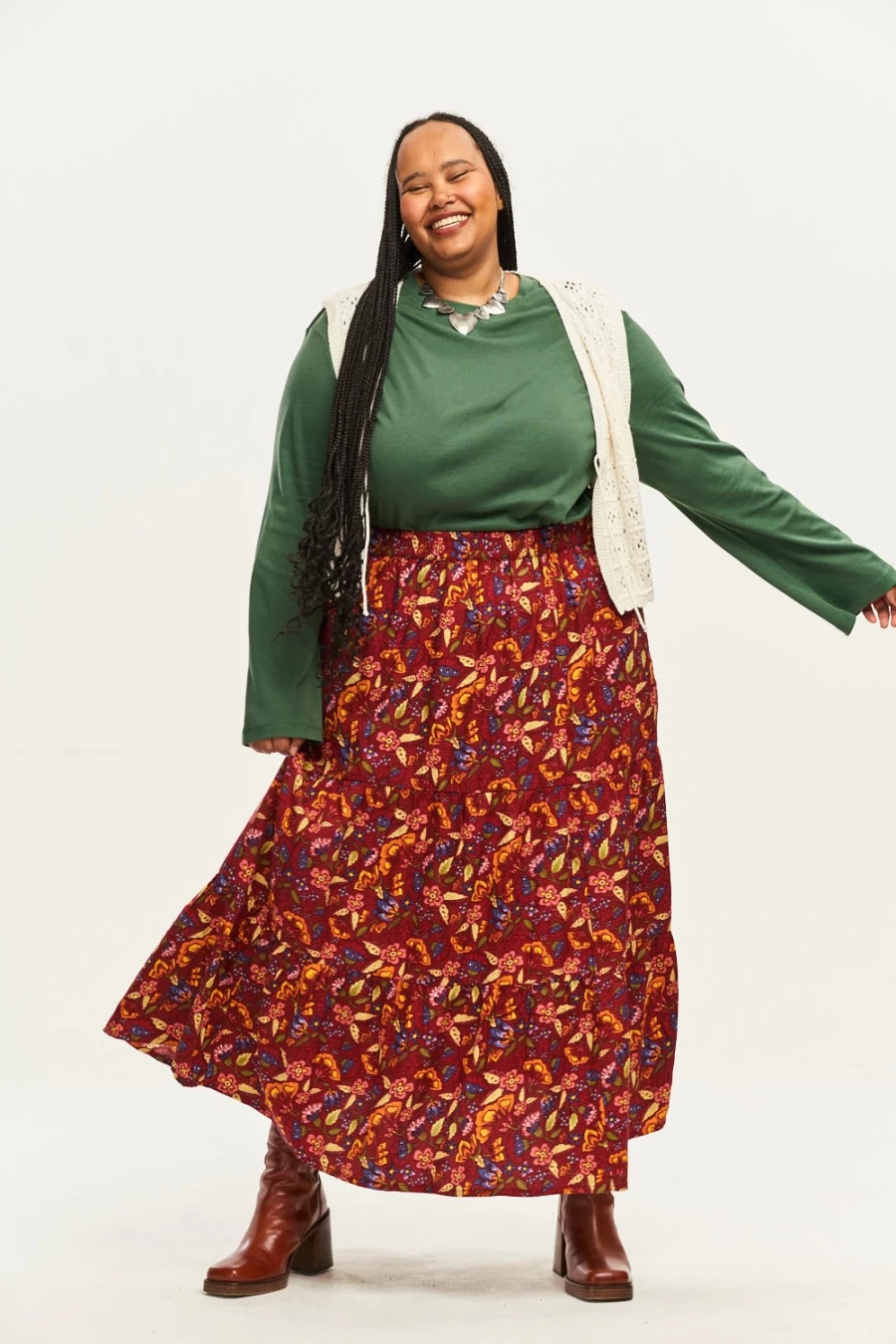 Lucy & Yak Women's Brie Maxi Skirt - Sustainable Tencel™ Lyocell, Burgundy Floral Print