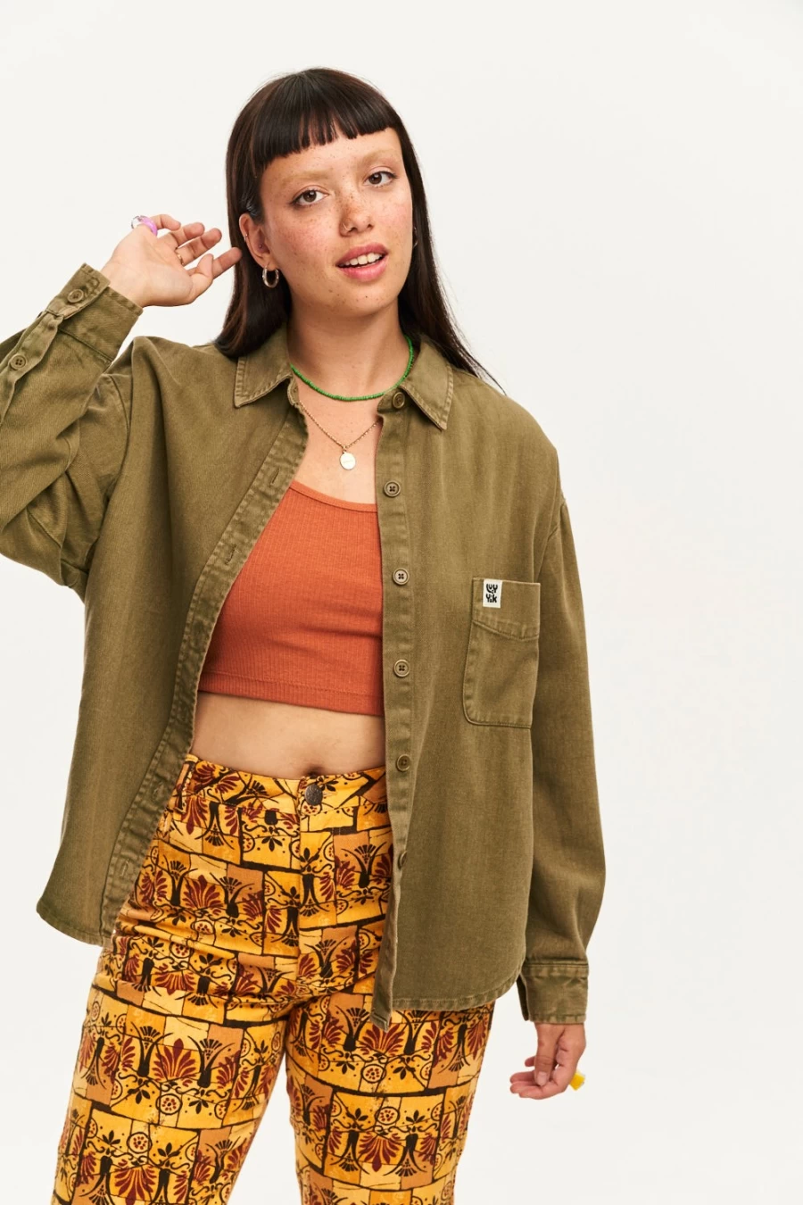 Lucy & Yak Women's Lenny Overshirt - Organic Cotton Covert Green Sustainable Fashion