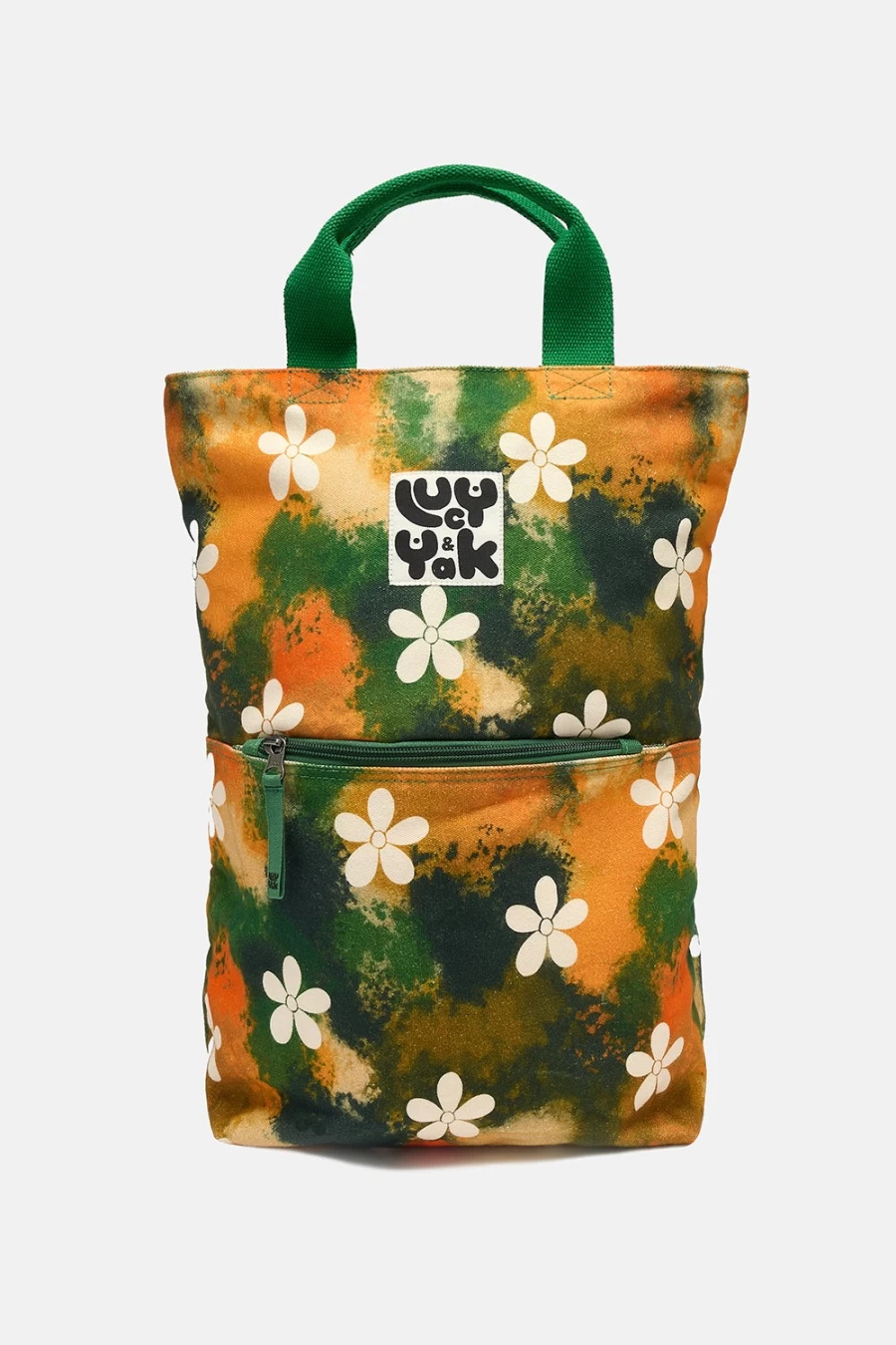 Lucy & Yak Women's Dylan Backpack - Organic Canvas Green Daisy Daypack for Women