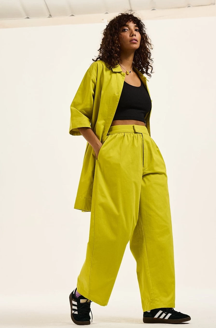 Lucy & Yak Women's Beau Trousers in Lime - Sustainable Deadstock Fabric High-Waisted Pants