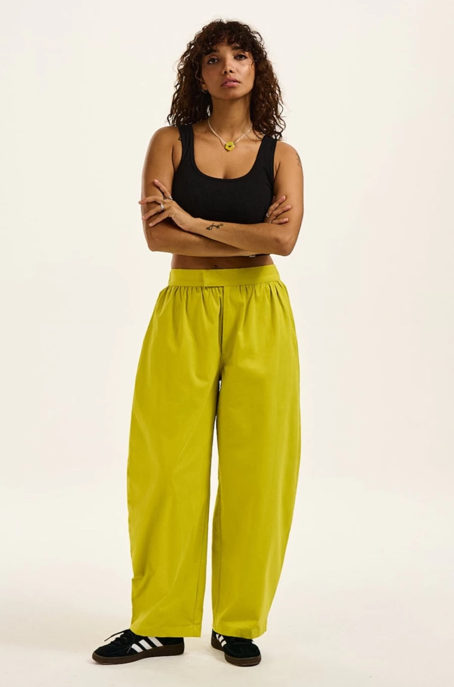 Lucy & Yak Women's Beau Trousers in Lime - Sustainable Deadstock Fabric High-Waisted Pants